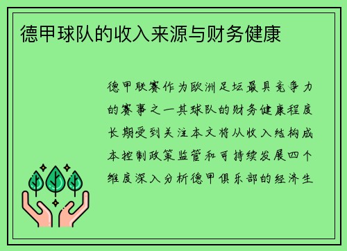 德甲球队的收入来源与财务健康